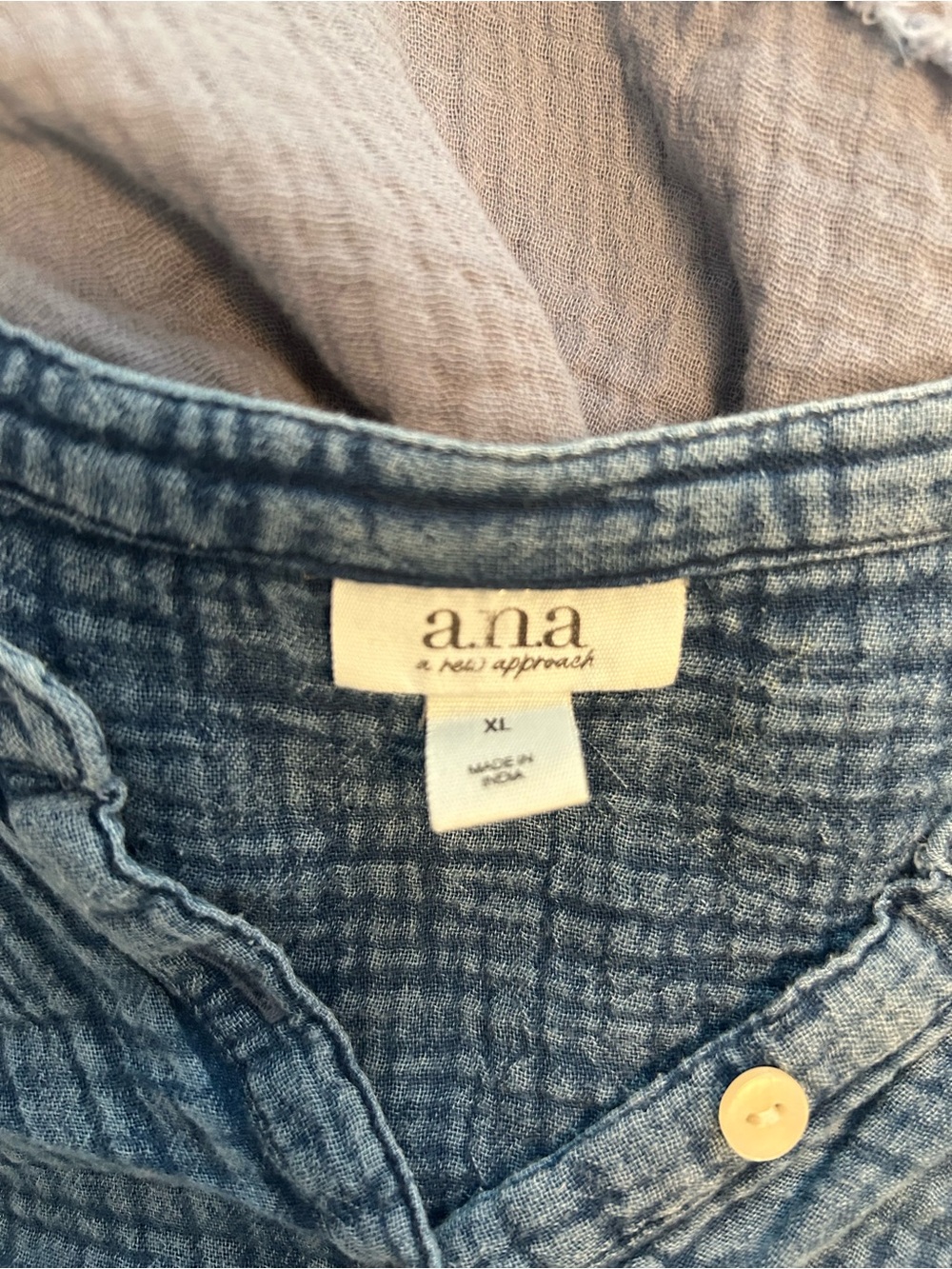 a.n.a Blue Textured Short-Sleeve Henley Top - Picture 3 of 3